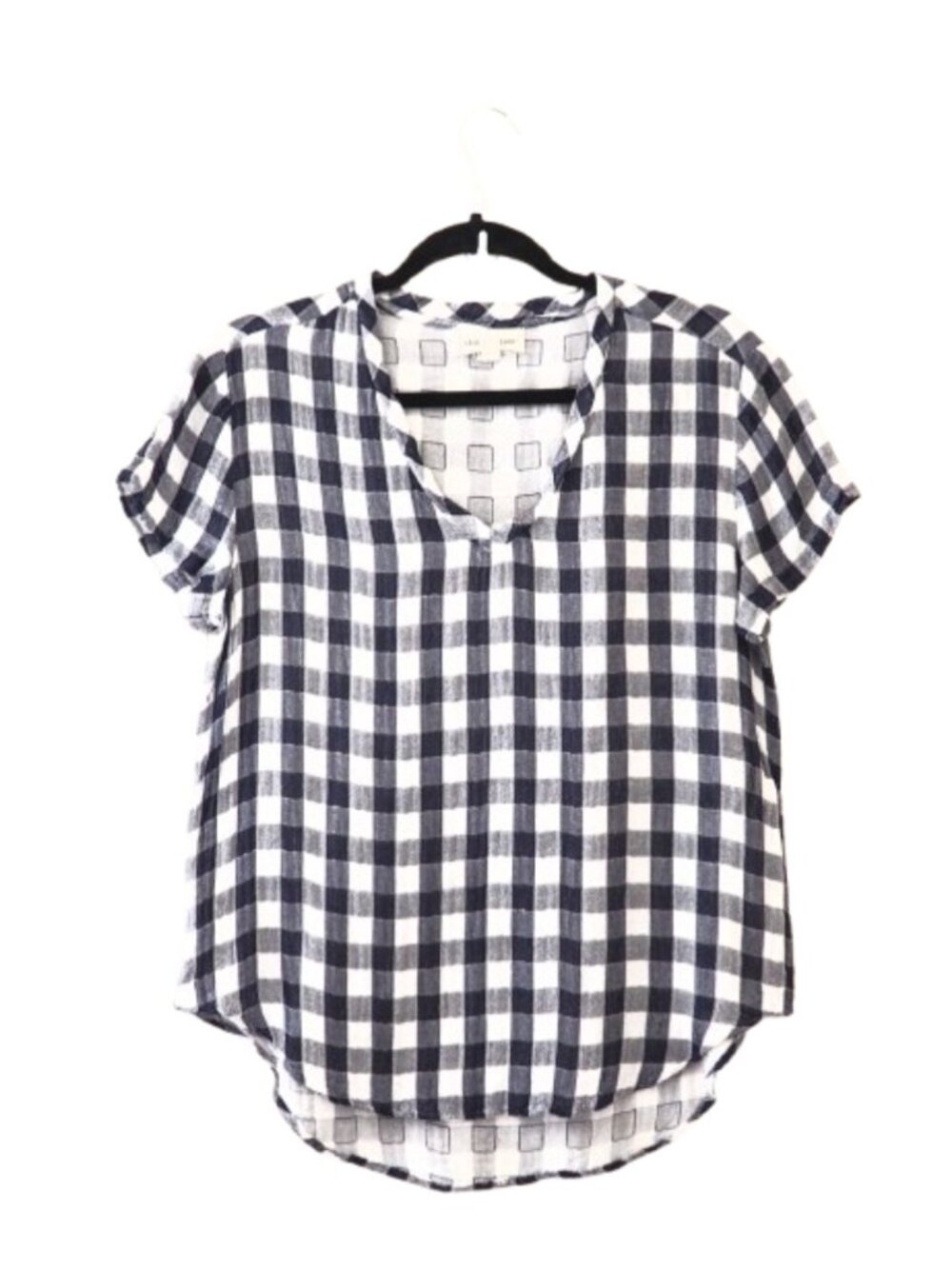 Anthropologie Cloth & Stone Gingham Plaid V-Neck Top sz S